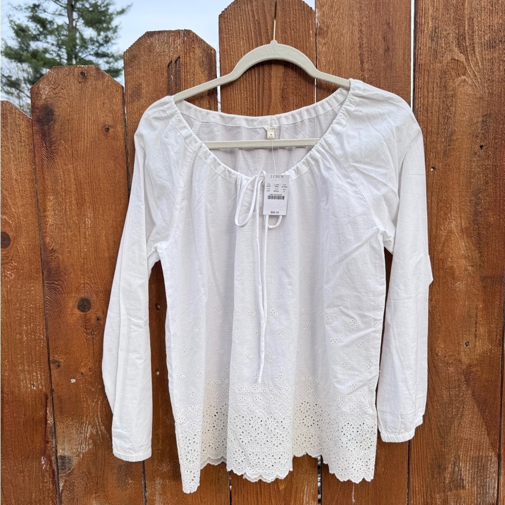J. Crew White Eyelet Blouse Scalloped Hem 100% Cotton